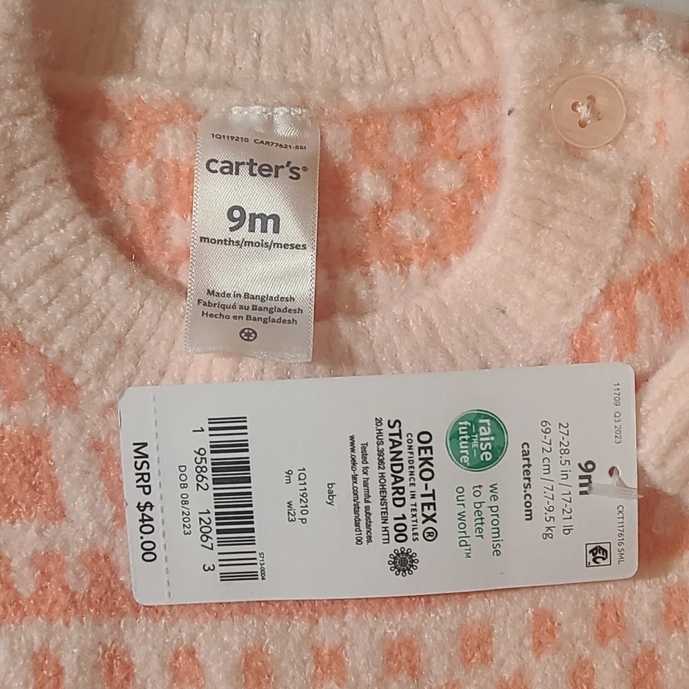 Carter's Peach Geometric Kids One Piece 9 Months NWT Button Closure
